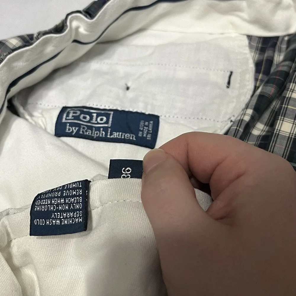 Vintage Polo Ralph Lauren Plaid Chino Shorts Men's 36 Preppy Adjustable Waist